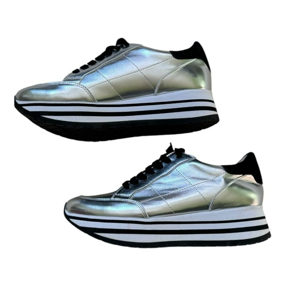 NEW Steve Madden Rizzo Silver Platform Sneakers M - Picture 9 of 12